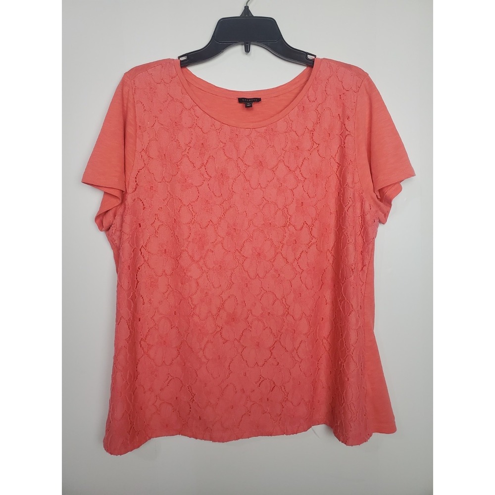 Talbots Women's‎ Textures Popover Blouse Size XL Orange Short Sleeve Lightweight